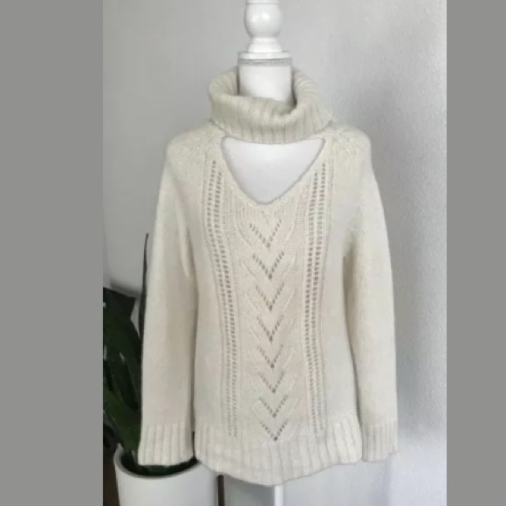 St Roche Ivory Turtleneck Alpaca Knit Sweater Sz S
